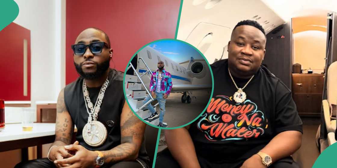 Davido and Chiefpriest on singer's private jet Davido and Chiefpriest on singer's private jet