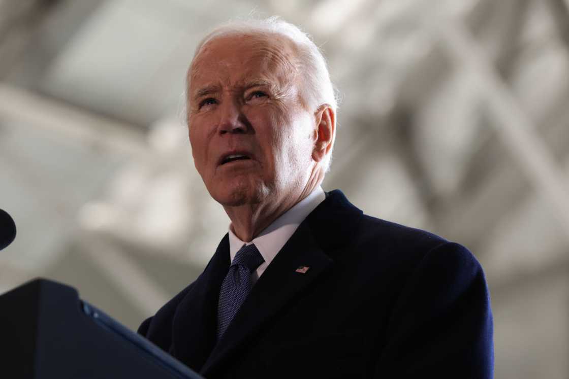 Former U.S. President Joe Biden speaks at Joint Base Andrews following inauguration ceremonies on January 20, 2025.