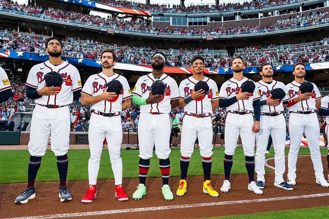 The Atlanta Braves stand on the line The Atlanta Braves stand on the line