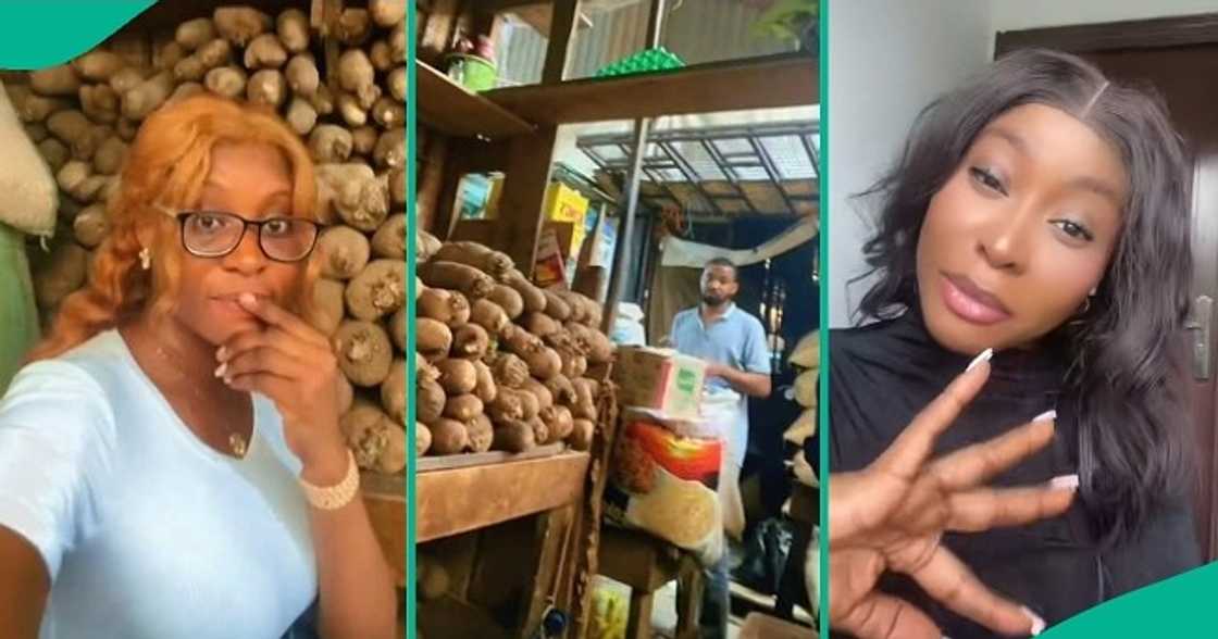 Lady who visited market to buy yam loses concentration after looking at the handsome seller. Lady who visited market to buy yam loses concentration after looking at the handsome seller.