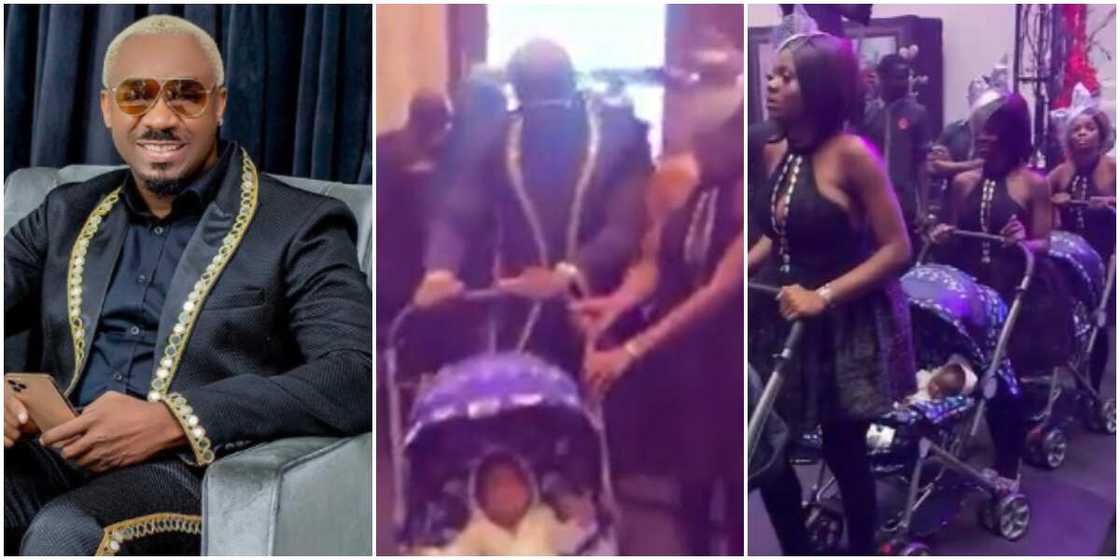 Pretty Mike arrives Toyin Lawani wedding with six women holding babies Pretty Mike arrives Toyin Lawani wedding with six women holding babies
