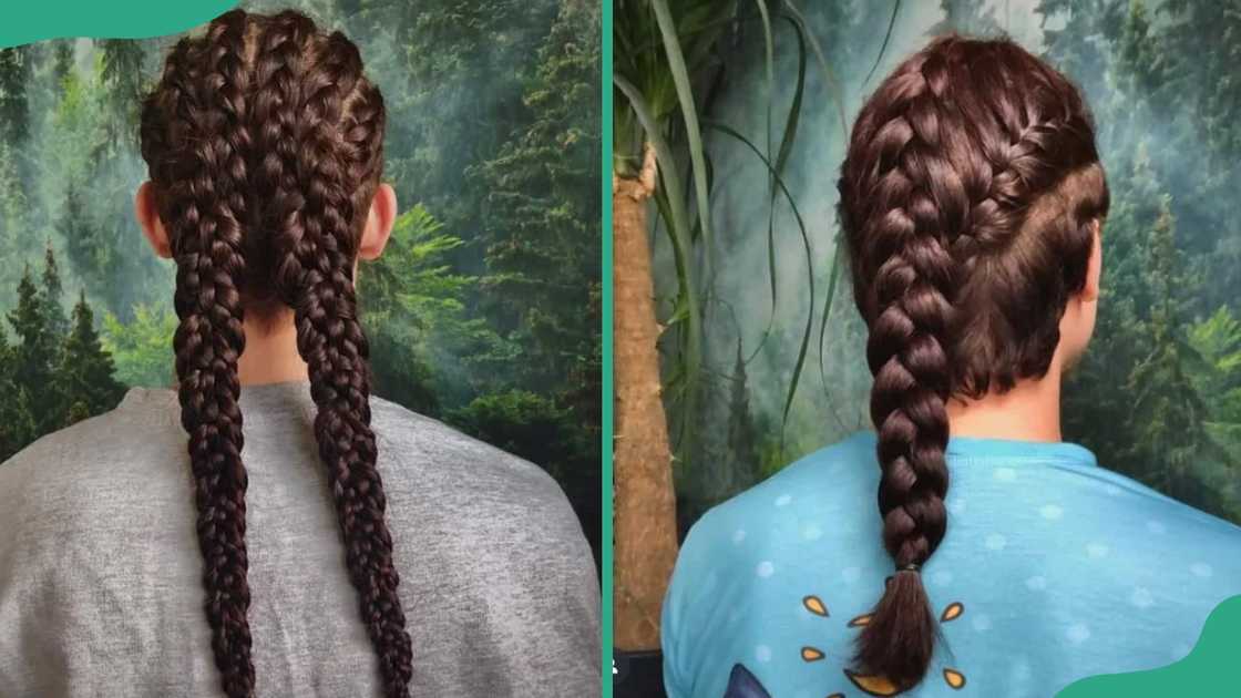 Long brown Viking braids ideas.