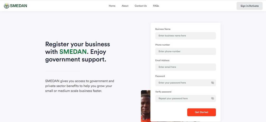 Screenshot of SMEDAN registration website Screenshot of SMEDAN registration website