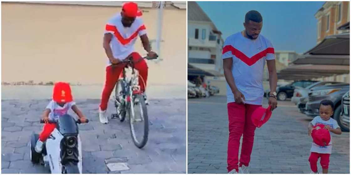 Fans Gush over Video of Toyin Abraham's Hubby and Son in Matching Outfits as They Take Bikes for a Spin Fans Gush over Video of Toyin Abraham's Hubby and Son in Matching Outfits as They Take Bikes for a Spin