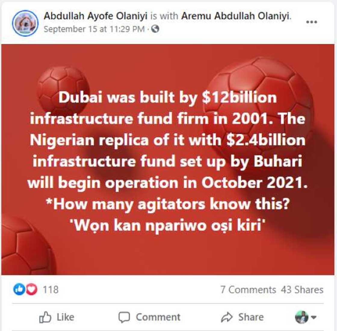 Claim Dubai was built with $12bn infrastructure fund false