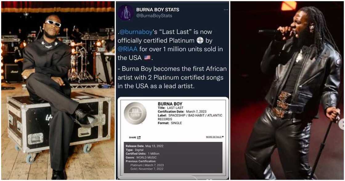 Photos of Burna Boy and his RIAA plaque