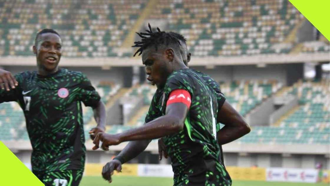Nduka Junior celebrates his goal for Nigeria against Ghana Nduka Junior celebrates his goal for Nigeria against Ghana