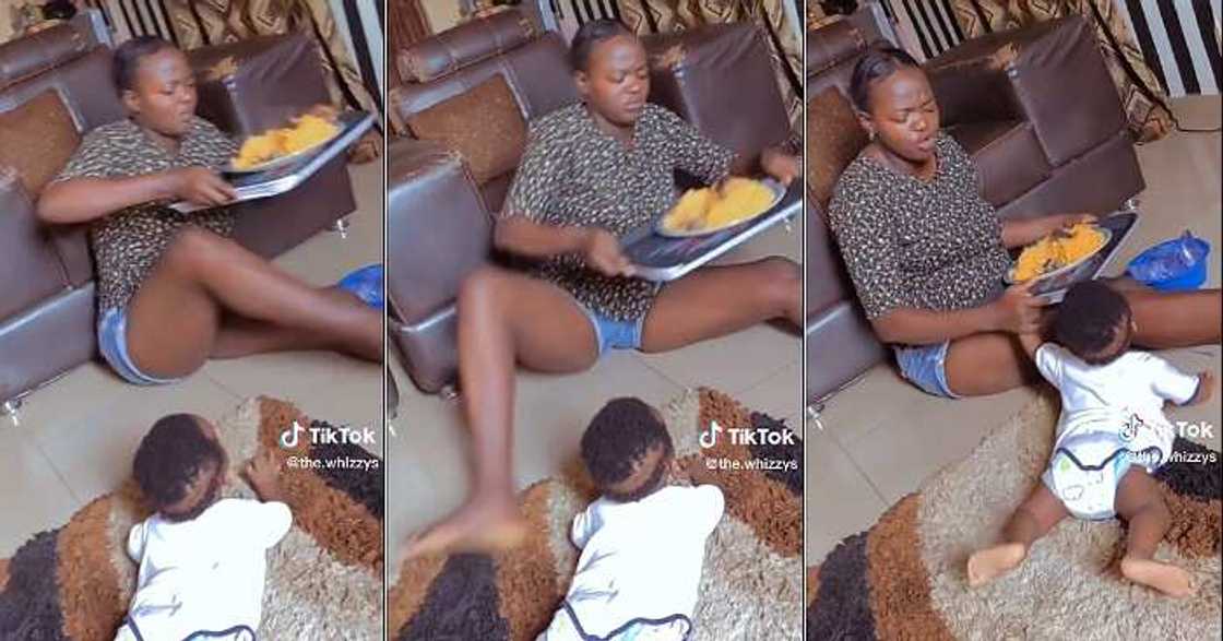 Mum and baby drag food, hilarious video Mum and baby drag food, hilarious video