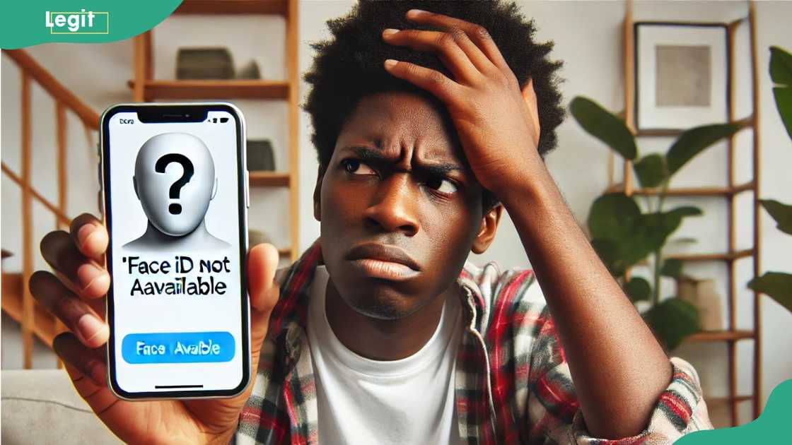 Photo illustration displaying the "Face ID Not Available" error