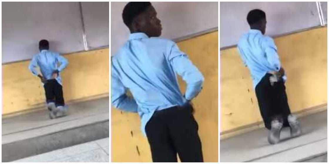Nigerians react to video of LASU lecturer telling student to kneel in front of class for not tucking in Nigerians react to video of LASU lecturer telling student to kneel in front of class for not tucking in