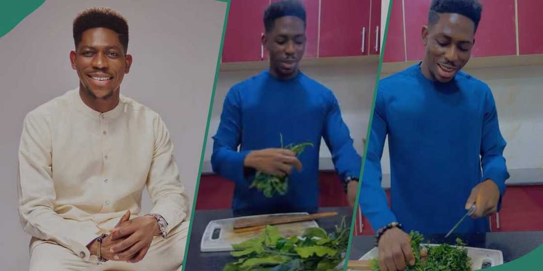 Moses Bliss shows off his culinary skills. Moses Bliss shows off his culinary skills.