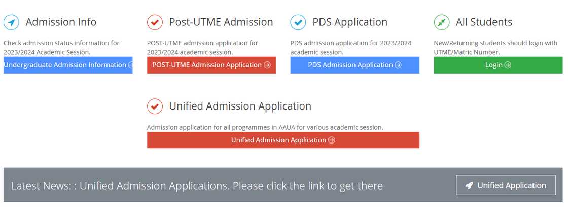 The AAUA website interface The AAUA website interface