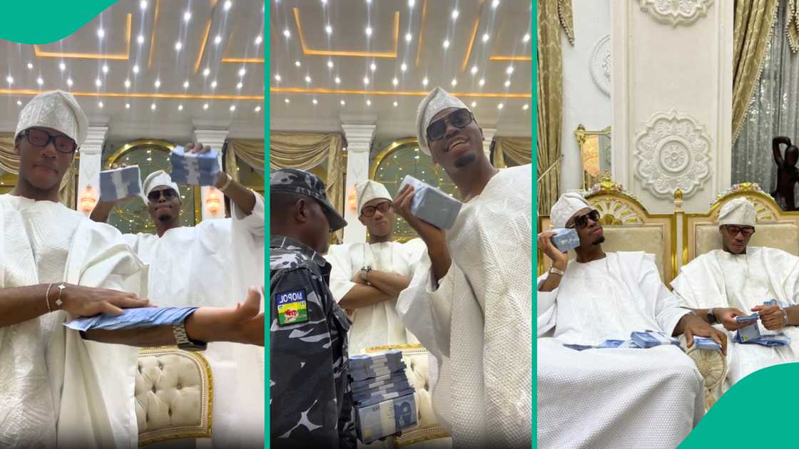 Video of policeman helping billionaire Okoya's son Raheem carry bundles of cash.