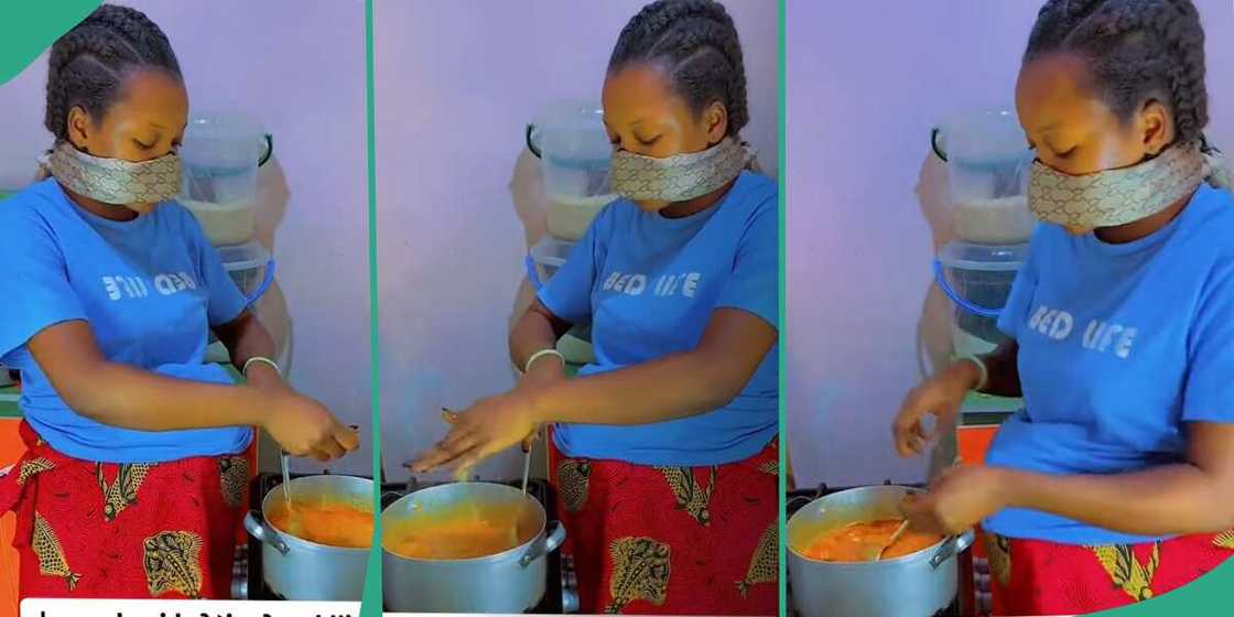 Pregnant woman irritated by odour of soup. Pregnant woman irritated by odour of soup.