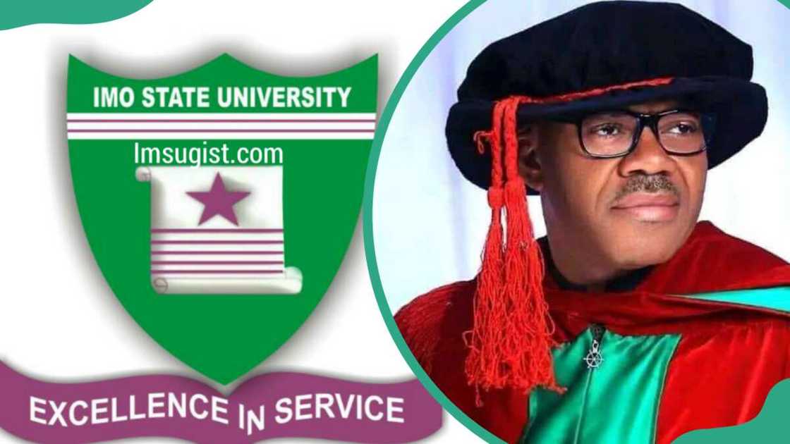 The IMSU logo and a graduate in a graduation attire