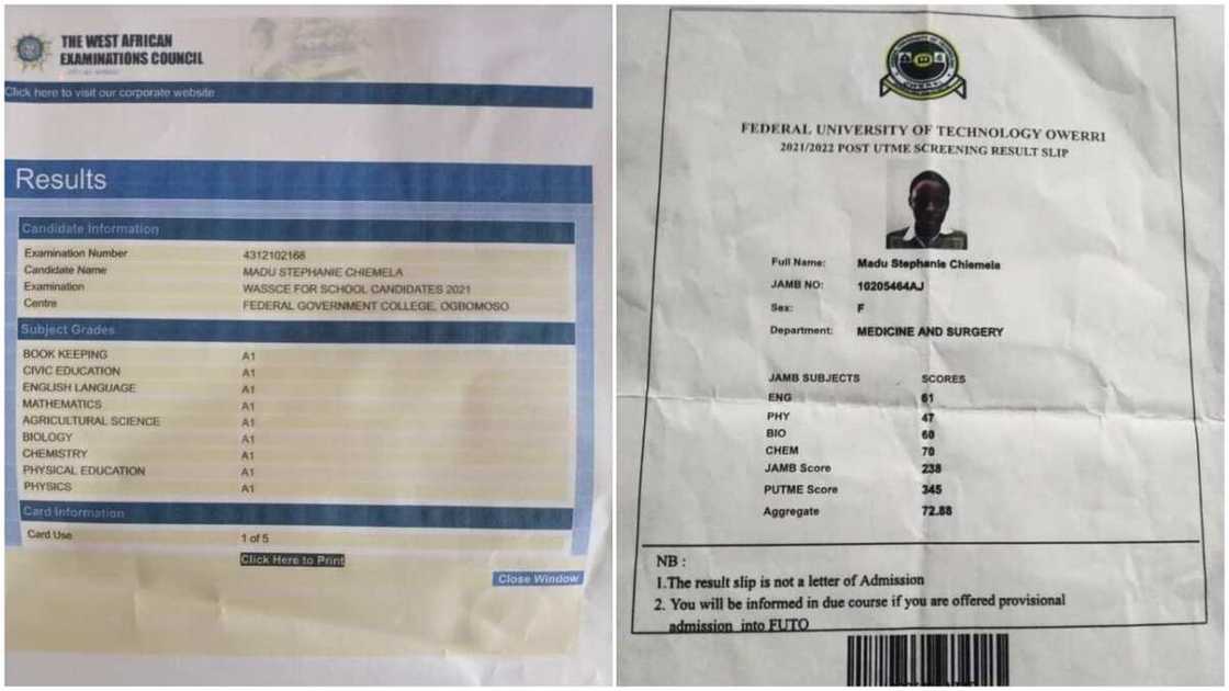 Chiemela Stephanie Madu scored 345 in her Post UTME. Chiemela Stephanie Madu scored 345 in her Post UTME.