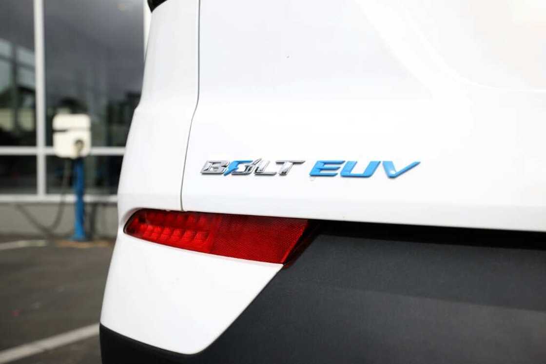 A Chevrolet Bolt EUV is seen on a sales lot in Colma, California in October 2021