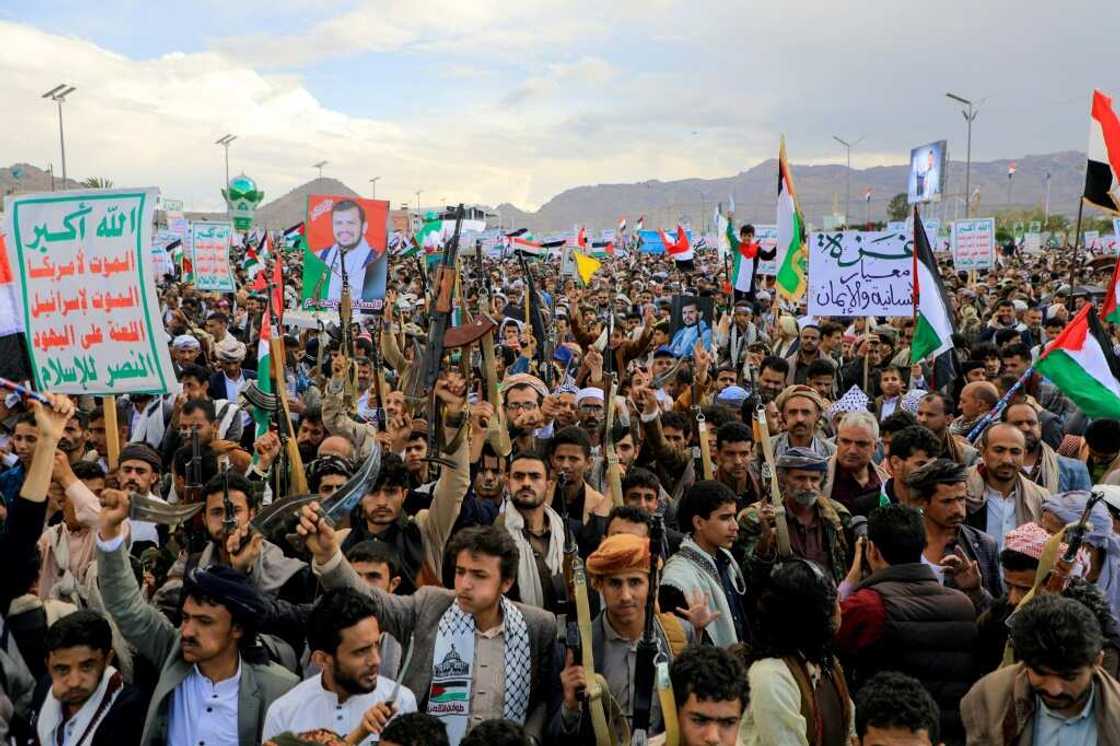 A pro-Palestinian rally in Sanaa, Yemen's rebel-held capital, in early March 2023 A pro-Palestinian rally in Sanaa, Yemen's rebel-held capital, in early March 2023