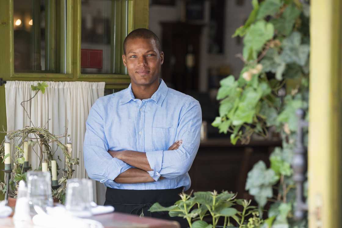 A blue linen shirt