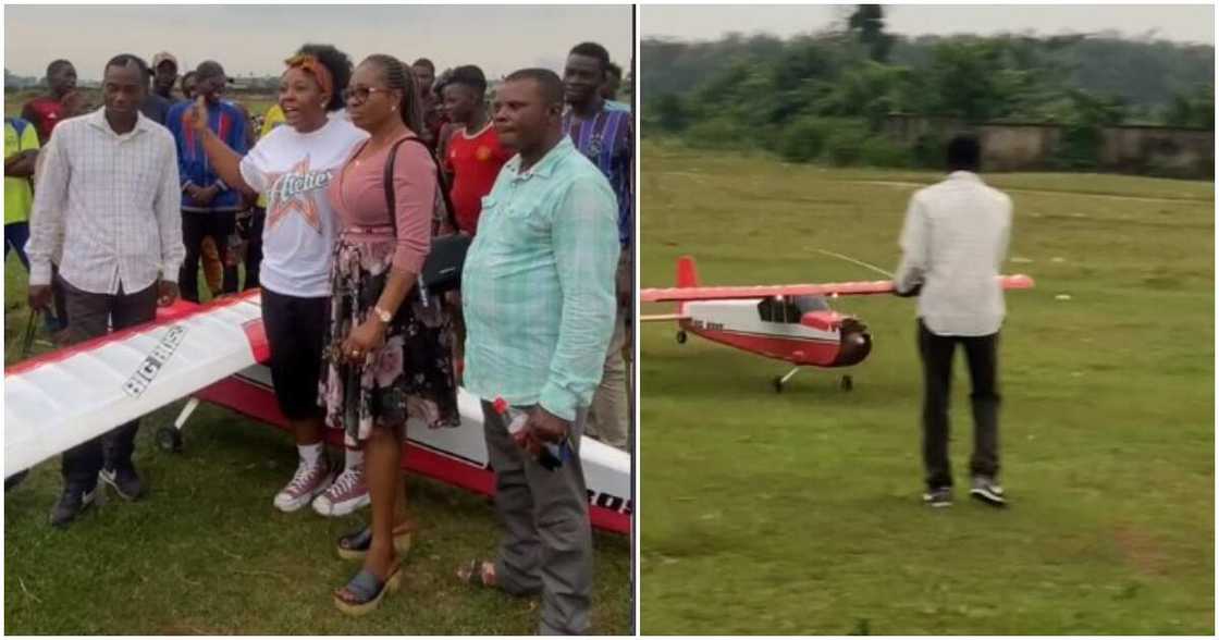 Mini-aeroplane, UK lady, village Mini-aeroplane, UK lady, village