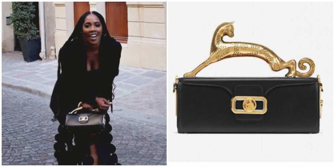 Photos of Tiwa Savage and her designer bag. Photos of Tiwa Savage and her designer bag.
