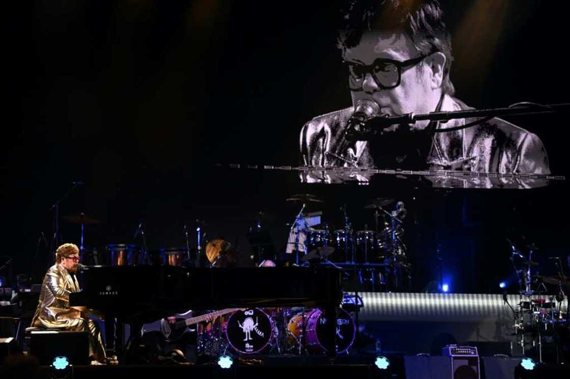 British legendary singer Elton John performs at the Glastonbury festival in the village of Pilton in southwest England, in June 2023 British legendary singer Elton John performs at the Glastonbury festival in the village of Pilton in southwest England, in June 2023