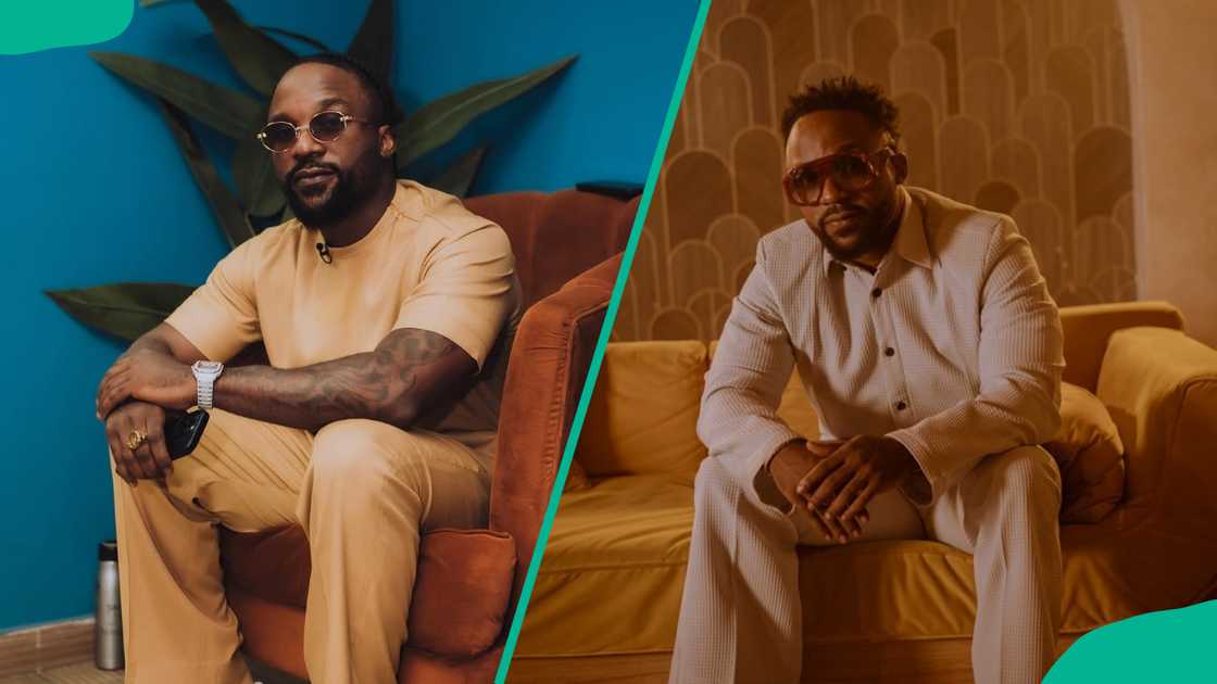 Iyanya posing for a photo while sitting on different chairs Iyanya posing for a photo while sitting on different chairs