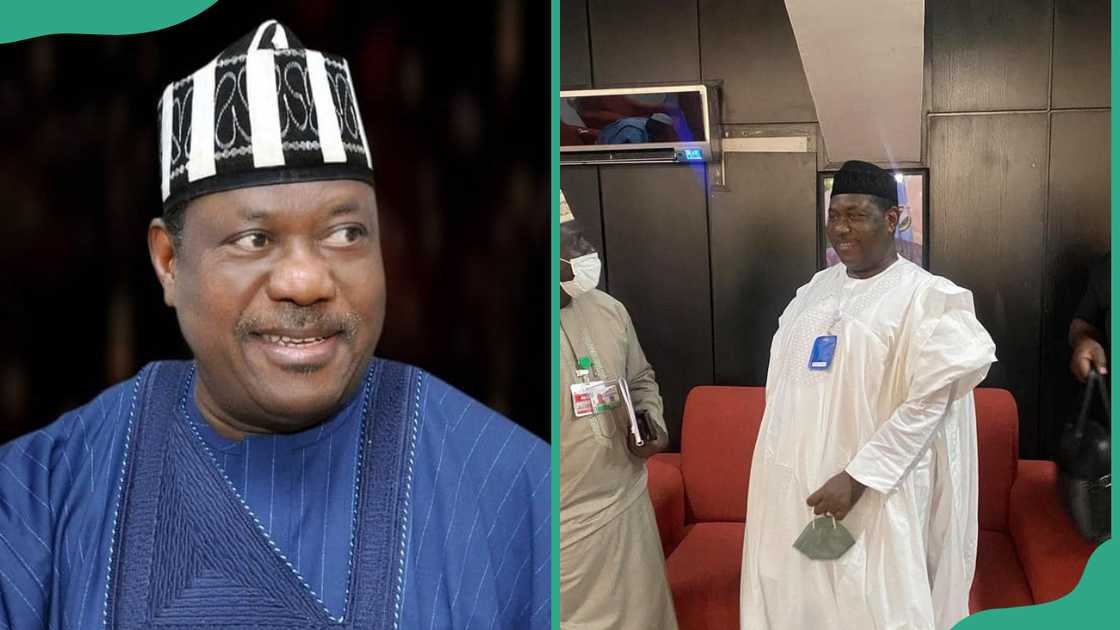 George Akume in a blue outfit and white outfit