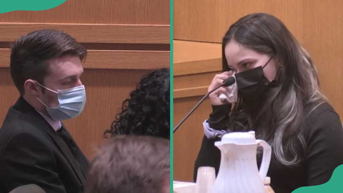 Chandler Halderson and Cathryn Mellender appear during a court session