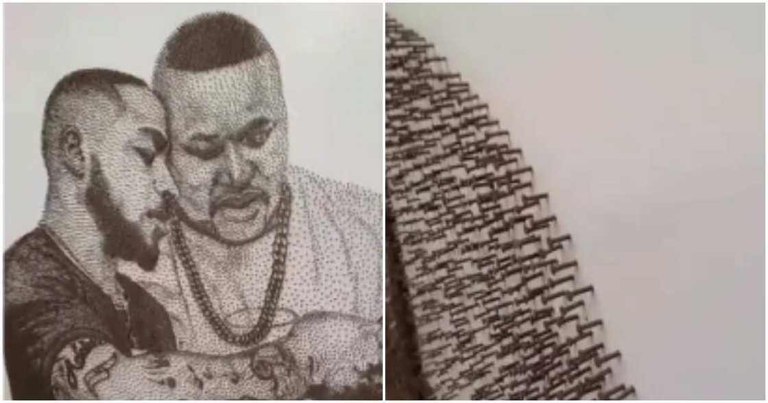 Artist uses nails to draw Davido, Cubana Chiefpriest Artist uses nails to draw Davido, Cubana Chiefpriest