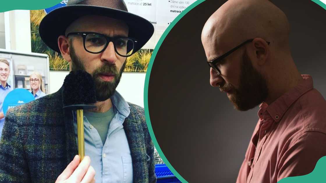 Simon Whistler in a brown fedora hat (L). The YouTuber poses for a photo against a brown background (R) Simon Whistler in a brown fedora hat (L). The YouTuber poses for a photo against a brown background (R)