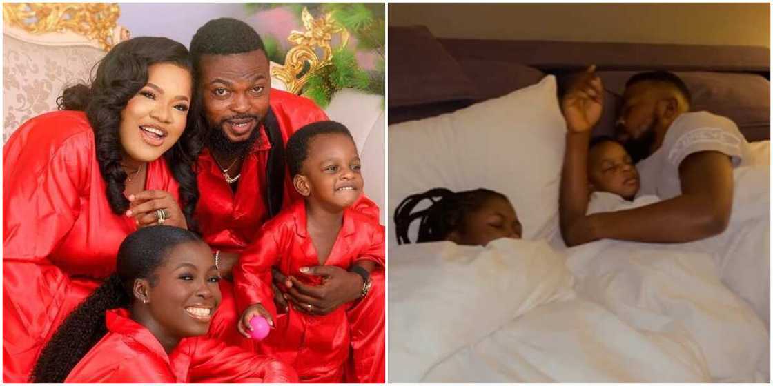 Toyin Abraham 'fumes' after hubby, kids abandoned her on big bed, occupy small one Toyin Abraham 'fumes' after hubby, kids abandoned her on big bed, occupy small one