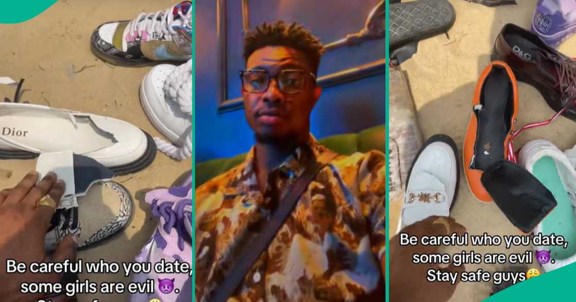 Man shows how his girlfriend destroyed his shoes with razor Man shows how his girlfriend destroyed his shoes with razor