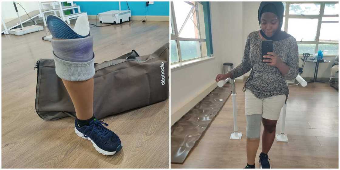 Female amputee celebrates as Nigerians get her a new prosthetic leg, shares selfie of her new look, many react Female amputee celebrates as Nigerians get her a new prosthetic leg, shares selfie of her new look, many react