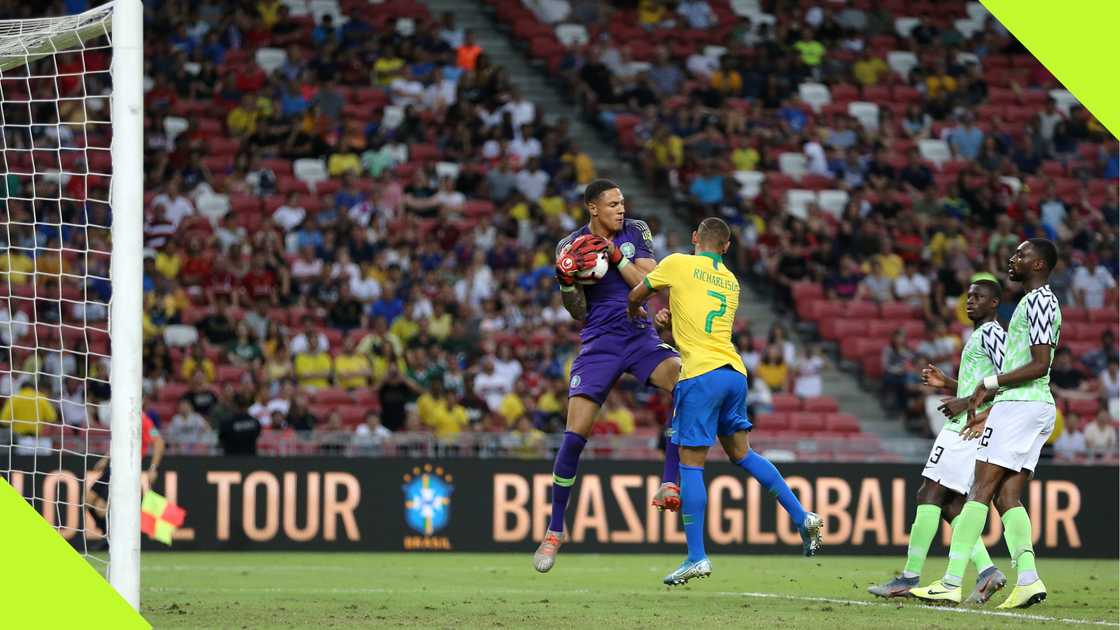 Maduka Okoye made his debut for Nigeria against Brazil. Maduka Okoye made his debut for Nigeria against Brazil.