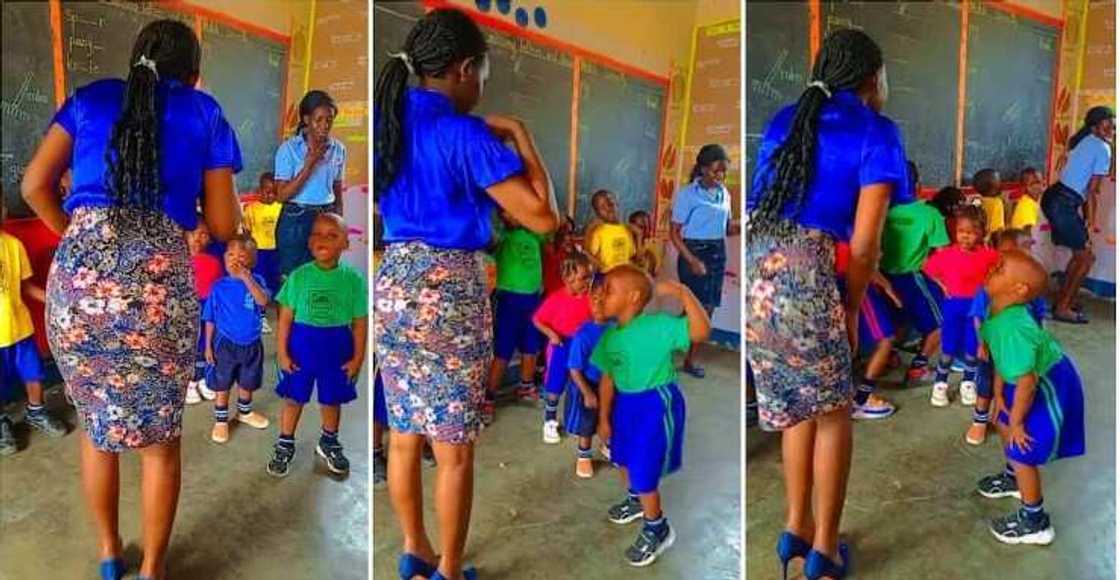 Photos of a teacher and her pupils.