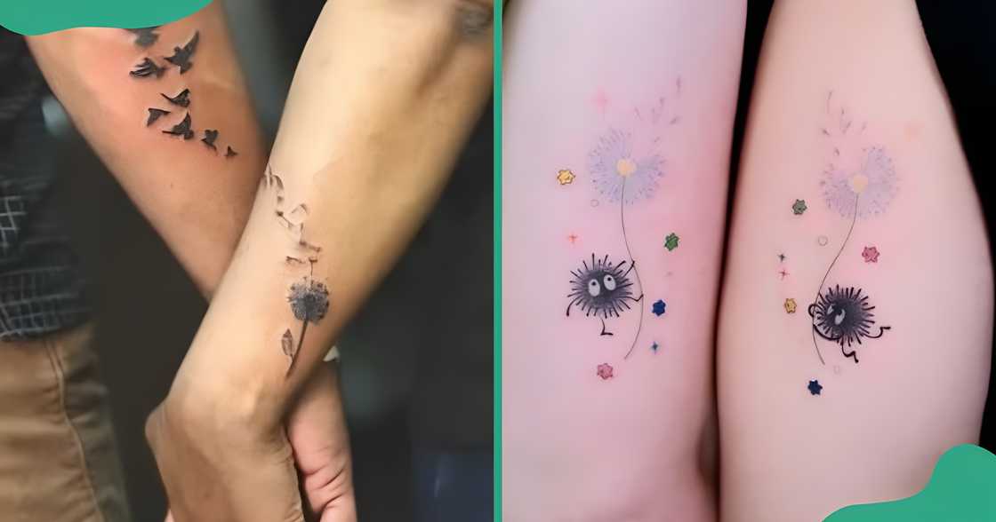 Similar and complementary dandelion tattoos on the arms. Similar and complementary dandelion tattoos on the arms.