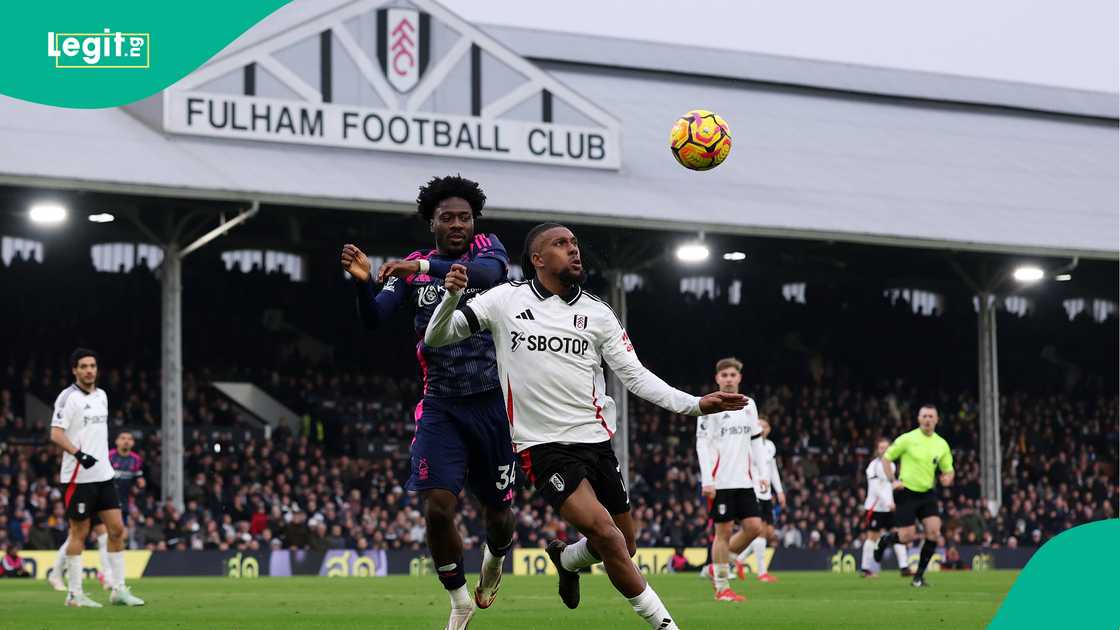 Ola Aina, Alex Iwobi, Fulham, Nottingham Forest, Craven Cottage, London, England, Premier League. Ola Aina, Alex Iwobi, Fulham, Nottingham Forest, Craven Cottage, London, England, Premier League.