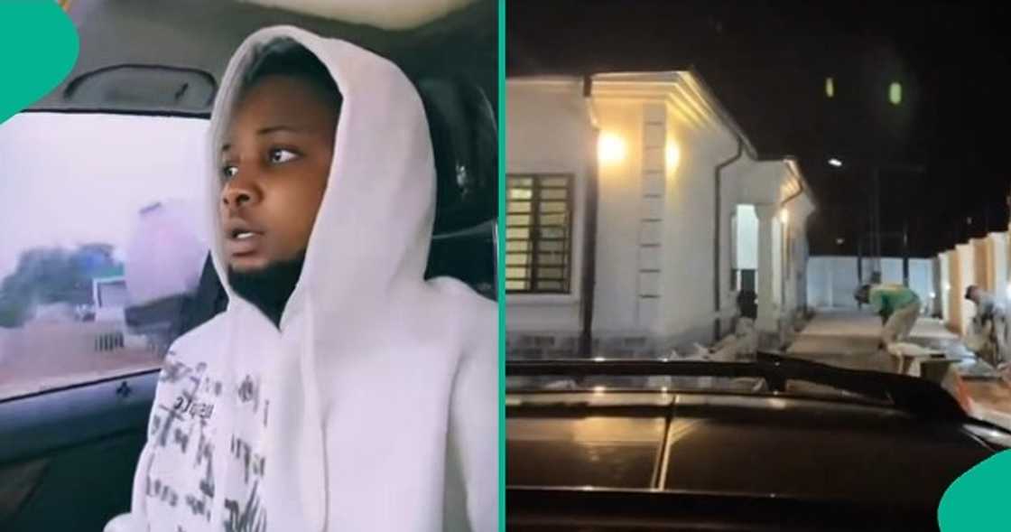 Man over the moon after completing his building project. Man over the moon after completing his building project.