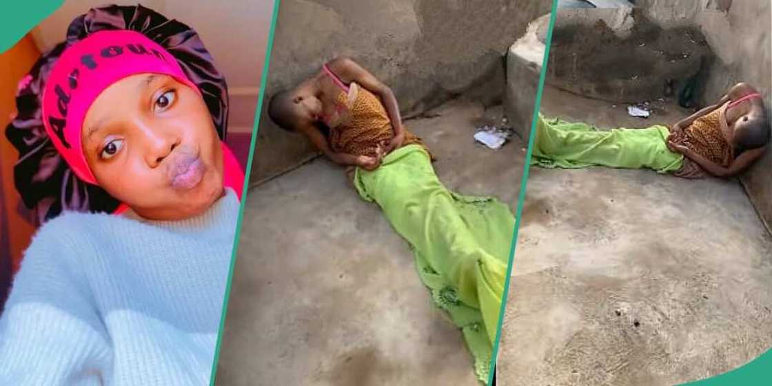 Nigerian girl films sister in strange position in backyard