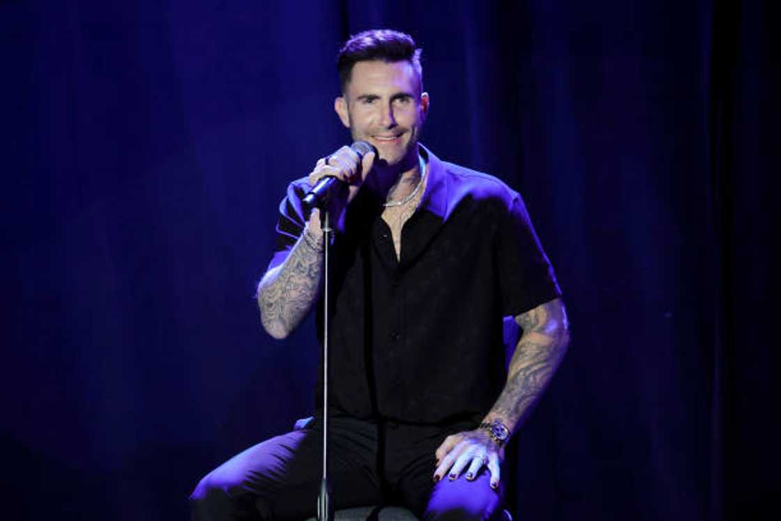 Adam Levine performs onstage during the Simon Wiesenthal Center National Tribute Dinner at The Beverly Hilton.