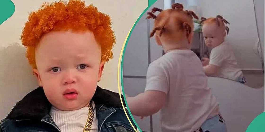 Albino child reacts to seeing himself in mirror