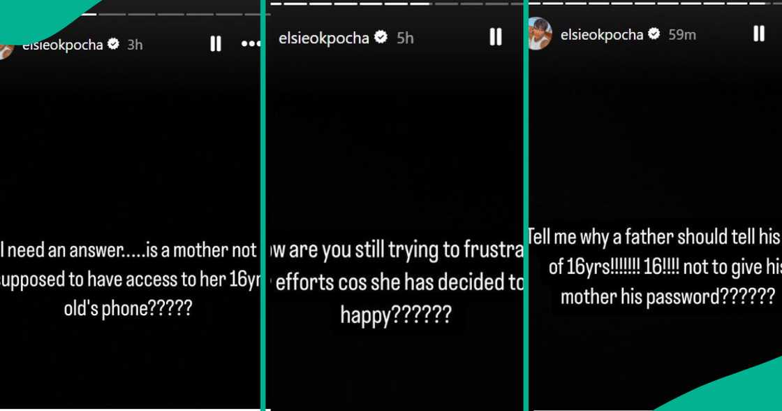Elsie posts shares thoughts on Instagram story, questioning why son is not giving phone password Elsie posts shares thoughts on Instagram story, questioning why son is not giving phone password
