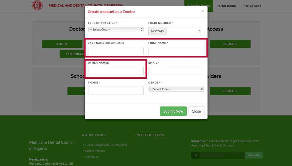 MDCN portal registration