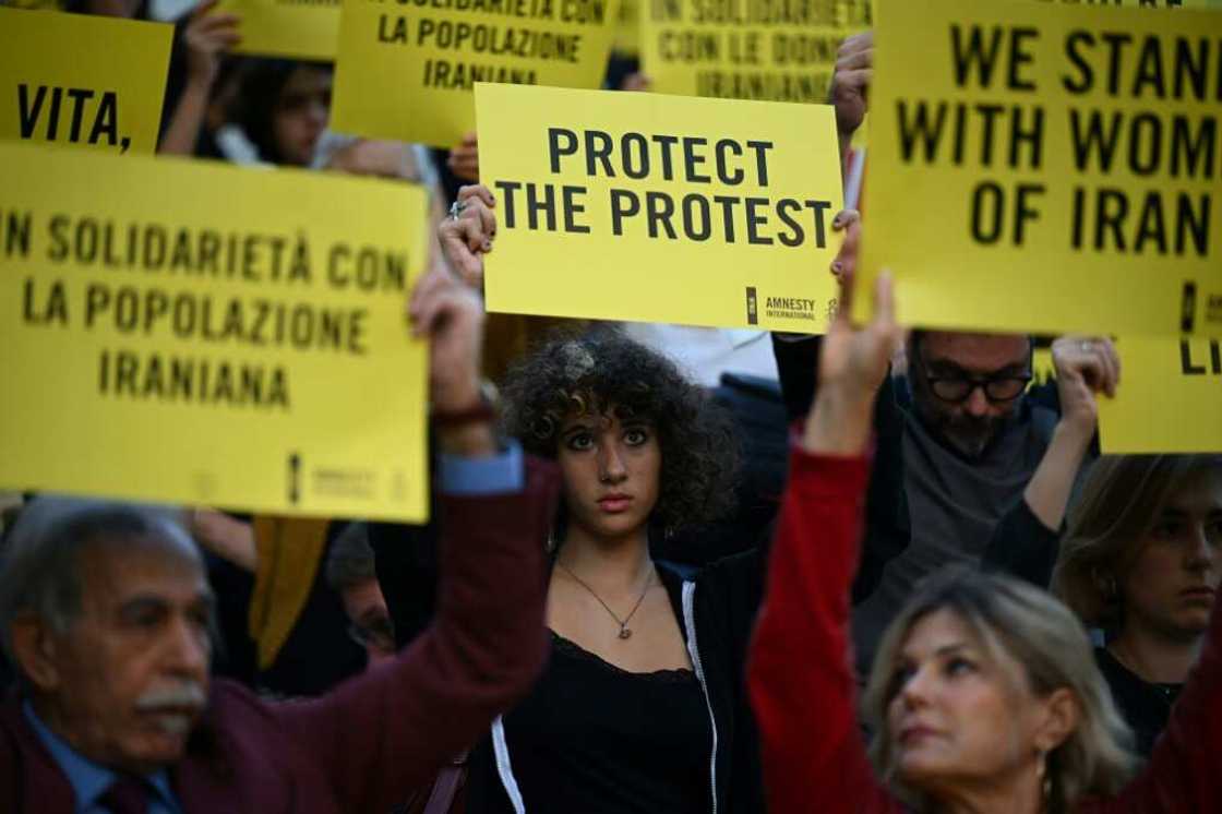 Protesters have gathered in support of Iranian women in cities around the world