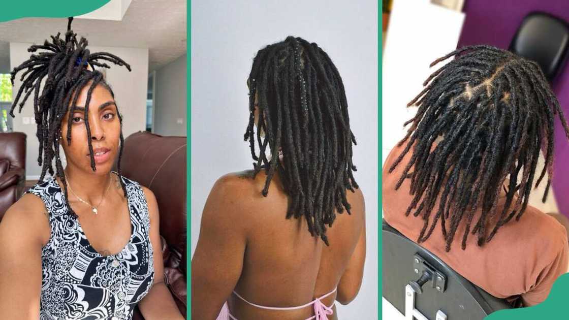 Different angles of a lady wearing temporary locs