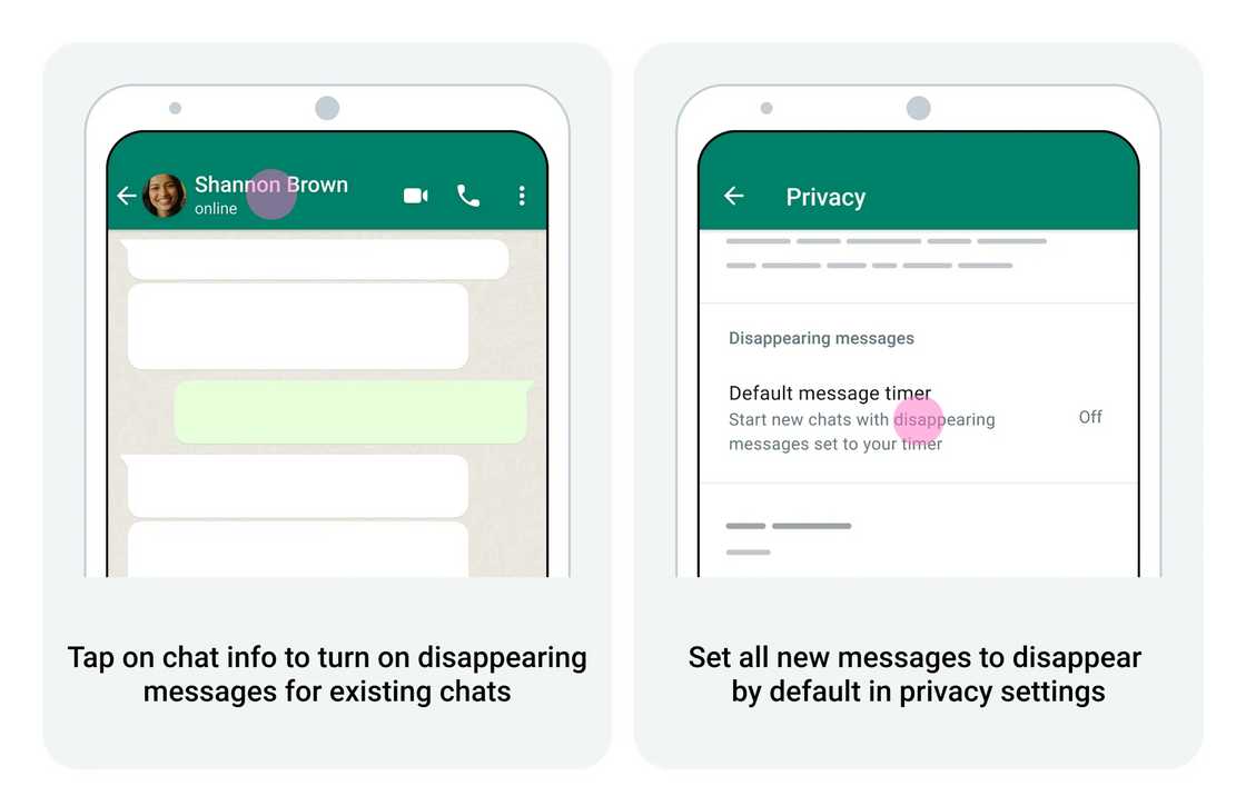 Steps for setting disappearing messages Steps for setting disappearing messages