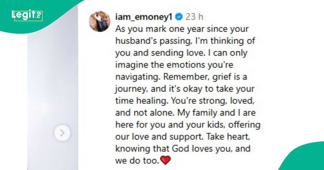 E-Money consoles Junior Pope's widow and children. E-Money consoles Junior Pope's widow and children.