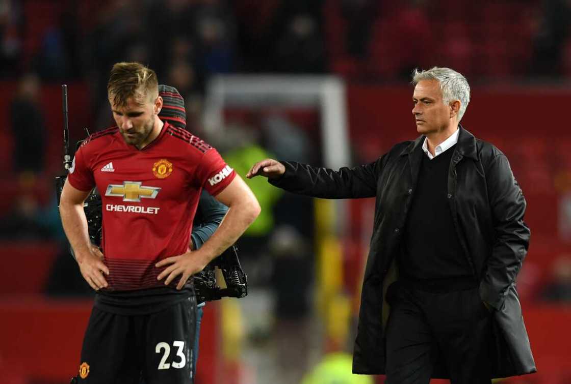 Luke Shaw and Jose Mourinho. Luke Shaw and Jose Mourinho.