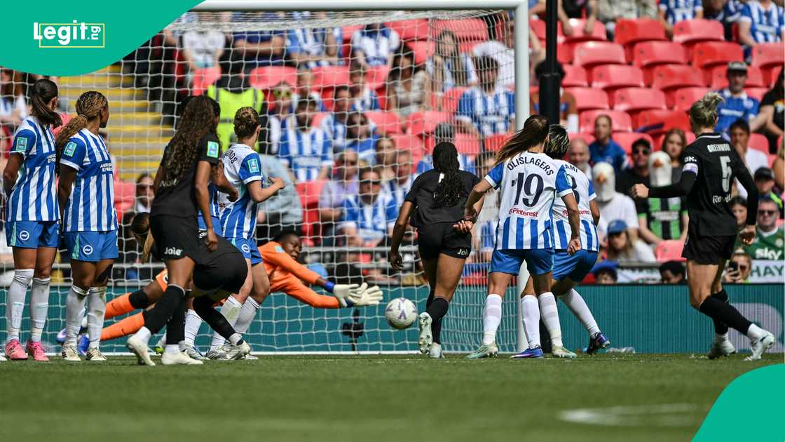 Chiamaka Nnadozie in action against Manchester City during the Women's FA Cup final. Photo by Glyn KIRK